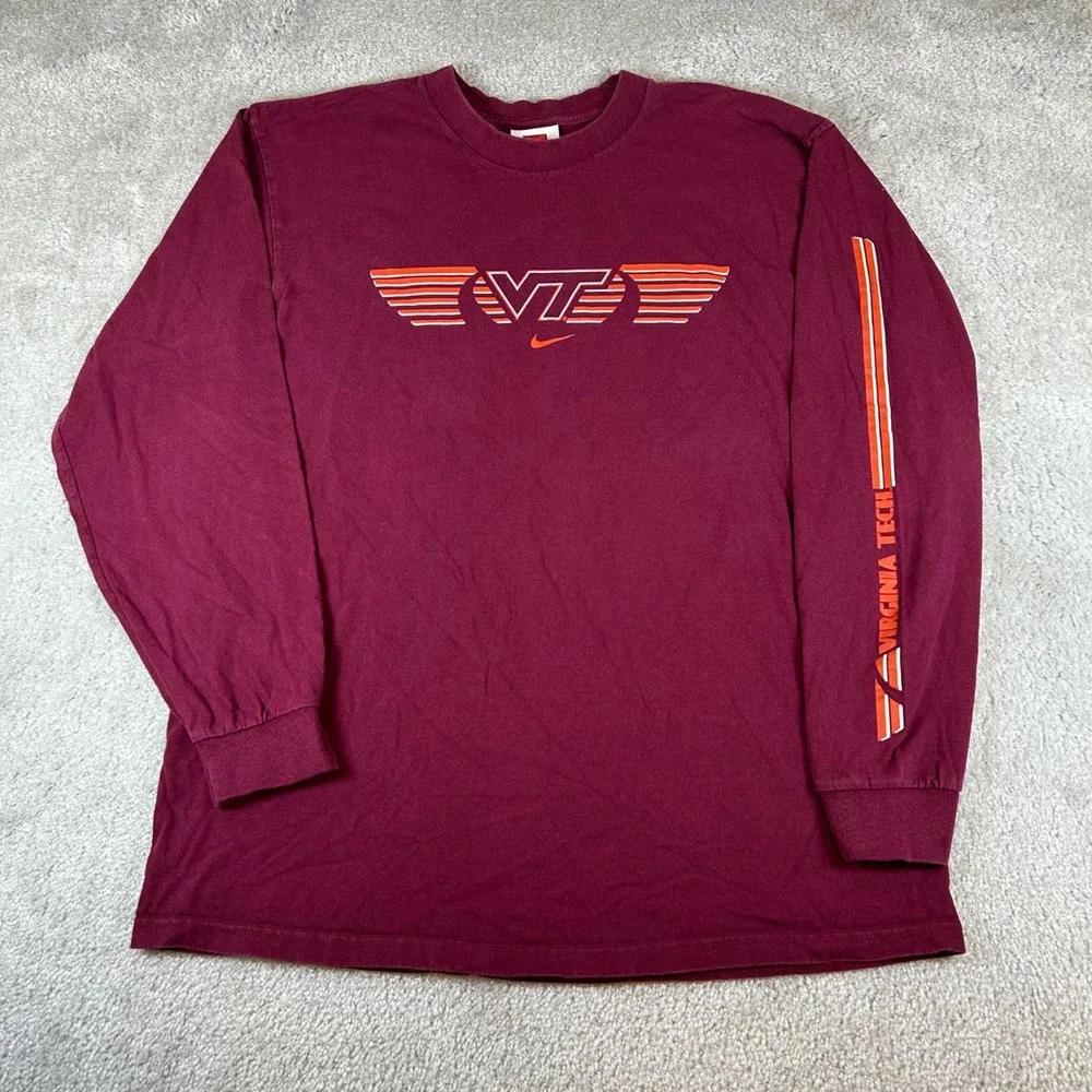 Vintage Nike Long Sleeve T-Shirt Mens M Maroon Virginia Tech VT Hokies Graphic